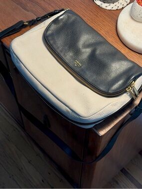 Fossil Black and Cream Leather Crossbody Bag with Gold Hardware